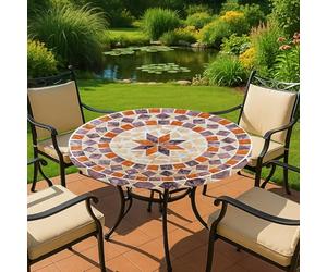 Maximex Nappe Ronde élastique, Ø 70-86 cm, Motif méditerranéen, Nappe de Jardin Lavable avec élastiques, résistante aux intempéries et aux UV, pour Le Jardin, Le Balcon et Le Camping, en Plastique
