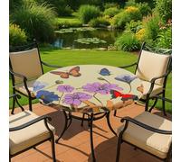 Maximex Nappe Ronde élastique, Ø 70-86 cm, Motif Papillon, Nappe de Jardin Lavable avec élastiques, résistante aux intempéries et aux UV, pour Le Jardin, Le Balcon et Le Camping, en Plastique