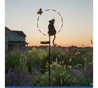 Maximex Pique Solaire LED pour Jardin Chat avec Un Papillon, capteur crépusculaire, résistant aux intempéries, éclairage Solaire pour Jardin et Balcon, 20 x 85 x 11,2 cm, métal