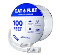 Maximm Cat. 6 câble Ethernet 30,5 m Flat Wire, Internet réseau LAN câble cordon avec connecteurs RJ-45 (30,5 m, Blanc)