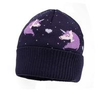 maximo - Girl's Unicorn Beanie with Turn-up and Lining - Bonnet - 53-55 cm - navy / chive blossom
