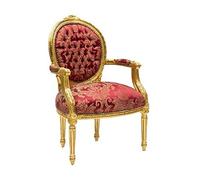 MAXIOCCASIONI Fauteuil baroque de style Luigi XVI rouge, fleuri, confortable et polyvalent, cadre en bois, siège en tissu damassé, rembourré, pour salon, détente, repas