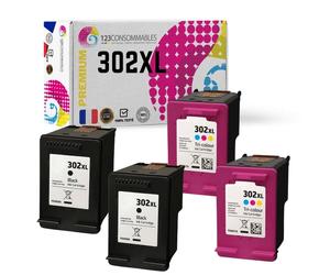 MaxiPack 4 cartouches compatible avec HP 302 XL (2 noirs + 2 couleurs)