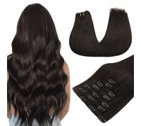 MAXITA Extension à Clip Cheveux Naturel，40cm 7 Pcs 120g Brun Foncé, Extensions Cheveux à Clip Cheveux Humains Véritables Cheveux Naturels Droits pour Femme