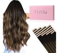 MAXITA Lot de 20 extensions de cheveux humains à bande adhésive, 35,6 cm, 50 g, balayage brun foncé à brun châtain, extensions de cheveux humains Remy sans couture, lisses pour femme