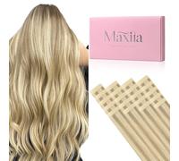 MAXITA Lot de 20 extensions de cheveux humains à bande adhésive, balayage blond clair méché blond doré gris, 40,6 cm, 50 g, pointes épaisses, lisses et sans couture, extensions de cheveux humains