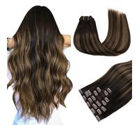 MAXITA Lot de 7 extensions de cheveux humains à clipser, 80 g, 30 cm, balayage brun foncé mélangé châtain extensions de vrais cheveux humains naturels lisses pour femme
