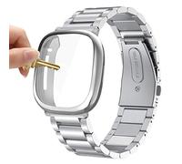 Maxjoy Compatible avec les bracelets Fitbit Sense/Versa 3, Versa3 en acier inoxydable avec étui de protection pour homme et femme, compatible avec montre Fitbit Sense/Versa 3, argenté