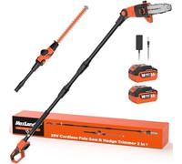 MAXLANDER Élagueuse et taille-haie électrique sans fil - Portée maximale de 4,5 m avec tige d'extension - Longueur de coupe : 45 cm - Longueur de coupe : 20 cm - Tronçonneuse avec 2 batteries de 3,0