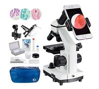 MAXLAPTER Microscope 2000x à LED avec Règle Mobile - Optique de Laboratoire avec Lames Préparées et Vierges - Adaptateur de Lentille