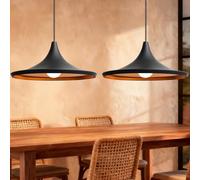 Maxled, Light is Led! Suspension Industrielle 2 Pièces Lampe Cuisine Suspendue E27 Métal Suspendue Noir Or Vintage Lampes Cuisine Plafond Abat-Jour Rétro Plafonnier Moderne Ø36cmx 16.5cm