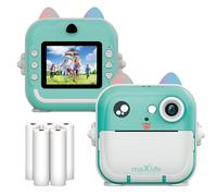 Maxlife Appareil Photo Enfant Instantanée Bleu - Enregistrements vidéo Full HD - Appareil Photo Instantané Thermique de Photos, Notes, Autocollants et Étiquettes - 2,4" Écran - Jouet Enfant 3 Ans