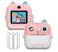 Maxlife Appareil Photo Enfant Instantanée Rose - Enregistrements vidéo Full HD - Appareil Photo Instantané Thermique de Photos, Notes, Autocollants et Étiquettes - 2,4" Écran - Jouet Enfant 3 Ans