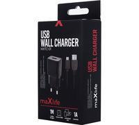 maXlife bloc d'alimentation chargeur 1A câble micro-USB câble de charge chargeur de voyage prise de courant 1m de câble pour smartphones. Tablettes, Samsung, HTC, LG, Huawei en noir