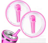 Maxmana Secret Lot de 2 couvercles de rechange pour gobelets Stanley Quencher avec pailles, anti-fuites, résistants aux éclaboussures et aux accessoires de tasse Stanley (rose rouge)