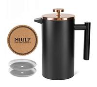 MaxMiuly Cafetière à café French Press 1l à Double Paroi en acier Inoxydable 6 Tasses,avec Filtre et Dessous de Verre (1000ML,Noir)