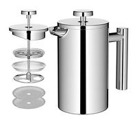 MaxMiuly Cafetière à Piston Cafetière à Double Paroi en Acier Inoxydable 4 Tasses, 650 ml, Petite Cafetière Française, Argent