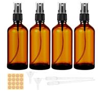 Maxmoc Lot de 4 flacons pulvérisateurs en verre marron - Petit flacon pulvérisateur rechargeable avec entonnoir, compte-gouttes et étiquettes pour eau, alcool, cosmétiques, parfum, aromathérapie (100