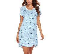 MAXMODA Chemise de Nuit Femme à Manches Courte Drôle Jersey Robe de Nuit Femme Imprimée Lune étoile Bleue L