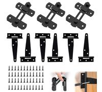 MAXMURYS Kit de 6 Charnières en T Noir avec 36 Vis et 3 Serrures de Porte Coulissante avec 12 Vis - Charnières en Acier Galvanisé, Résistantes à la Rouille, pour Portes de Jardin et Portes en Bois