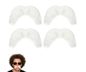 MAXMURYS Lot de 4 Moustaches Blanches Style Guidon 10,5 cm Autocollantes réutilisables, Accessoires déguisement Adulte Père Noël, vieillard ou Personnage rétro, théâtre et Cosplay