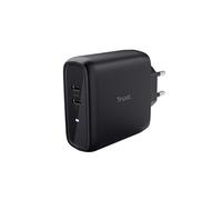 Trust Maxo Chargeur USB C 65W Charge Rapide, 2 Ports USB-C, 75% Matériaux Recyclés, Prise Chargeur Rapide, Adaptateur Chargeur iPhone iPad Samsung Galaxy Ordinateur Portable Tablette - Noir