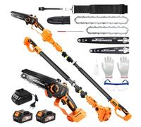 maXpeedingrods 4-en-1 Mini Tronçonneuse & Elagueuse sur Perche 8 & 6 Pouces | Brushless Tronçonneuse Télescopique 1.7-2.9M avec 2x4.0Ah Batterie, 180° Coupe Branche Telescopique pour Arbre Jardin Cadeaux