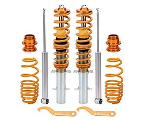 maXpeedingrods Coilover Combinés Filetés pour VW Golf/Leon/New Beetle 1.9TDI MK4, Kit de Ressorts de Suspension Amortisseurs Hauteur Réglable - Or