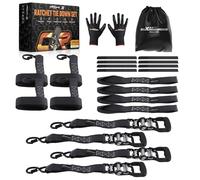 maXpeedingrods Lot de 4 Sangles d'arrimage à cliquet - 2362 kg - Sangles d'arrimage avec Boucles Souples et Crochets en S - 2,4 m x 4 cm avec Sac et Gants - pour Moto, ATV, Voiture, Camion, Transport