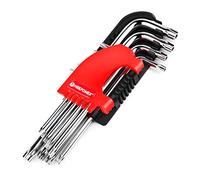 MaxPower Jeu de 9 clés Allen longues avec trou central - Torx percées | Acier Cr-V anticorrosion | Clé Allen étoile inviolable avec boîte de rangement