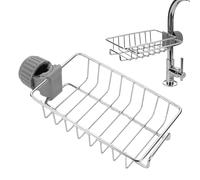 MAXQUU 1 étagère de rangement pour robinet, étagère de rangement pour évier de cuisine, étagère de drainage en éponge, étagère de rangement pour salle de bain (argenté)