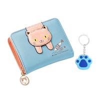 MAXQUU 1 portefeuille chat bleu avec 1 pendentif en forme de patte de chat bleu, portefeuille pour filles, portefeuille pour enfants, porte-monnaie à motif chat, portefeuille en cuir de dessin animé,