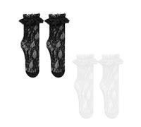 MAXQUU - 2 Paires de Chaussettes à Volants pour Femmes en Noir et Blanc, Style Cheville