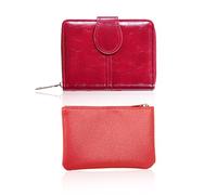 MAXQUU 2 pièces, portefeuille en polyuréthane avec plusieurs compartiments pour cartes, sac carré, grande capacité pliable, porte-cartes multifonction (rouge bordeaux, rouge) - Couleur : rouge, taille