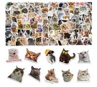 MAXQUU Lot de 100 autocollants amusants pour chats, autocollants mignons imperméables pour chat, autocollants émoticônes de chat, autocollants décoratifs pour téléphones portables, autocollants