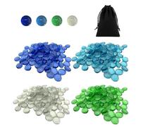 MAXQUU Lot de 100 galets en verre de 500 g de 12 à 17 mm avec 1 sac en velours - Perles plates en cristal pour ornements de meubles, embellissement, accessoires de décoration DIY (bleu, vert)
