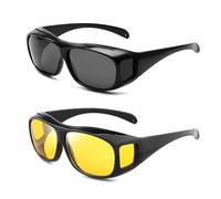 MAXQUU Lot de 2 lunettes de vision nocturne HD, verres polarisés et gris, lunettes de soleil, lunettes de conduite de nuit anti-éblouissement, lunettes de phare complètes, unisexes, Jaune, gris.