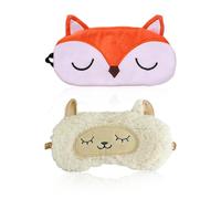 MAXQUU Lot de 2 masques de sommeil pour les yeux d'animaux, 3D, pour femme et enfant, polyester, orange et beige, pull-on, occultant, ergonomique