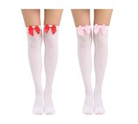 MAXQUU Lot de 2 paires de bas à nœud Accessoires de cosplay Chaussettes hautes en coton pour femme Chaussettes décontractées sexy Convient pour bottes et uniformes, Blanc., taille unique