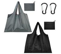 MAXQUU Lot de 2 sacs à provisions pliables avec 2 boucles à mousqueton, sacs à provisions réutilisables, durables et imperméables, sacs à provisions lavables, adaptés au shopping, aux voyages.,