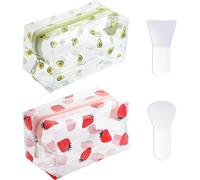 Maxquu Lot De 2 Trousses De Toilette Avec Impression De Fruits, Avec 2 Mini Brosses Pour Masque Facial, Trousse Transparente Portable, Trousse De Toilette De Voyage Étanche, Cadeau Mignon Pour Les