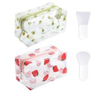 MAXQUU Lot de 2 trousses de toilette avec impression de fruits, avec 2 mini brosses pour masque facial, trousse transparente portable, trousse de toilette de voyage étanche, cadeau mignon pour les