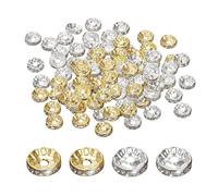 MAXQUU Lot de 200 perles d'espacement, perles en métal strass de 8 mm, perles de cristal, perles de verre à enfiler, perles d'espacement de bracelet, perles de diamant colorées à enfiler