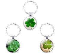 MAXQUU Lot de 3 porte-clés trèfle à quatre feuilles, pendentif en verre cristal herbe porte-bonheur