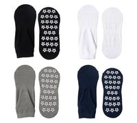 MAXQUU Lot de 4 paires de chaussettes à points avec adhérence, antidérapantes, respirantes et absorbantes de la transpiration pour yoga, lit élastique et sol pour femme, Noir , 10-20