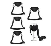 MAXQUU Lot de 4 supports de verre à vin portables avec cordon, support de verre à vin, convient pour mariage, fête d'anniversaire (noir)