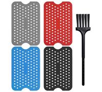 MAXQUU Lot de 4 tapis de friteuse en silicone avec 1 brosse, accessoires pour friteuse à air chaud, insert de friteuse à air, tapis de friteuse, convient pour friteuse à air chaud, four (noir, rouge