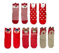 MAXQUU Lot de 5 paires de chaussettes de Noël rouges amusantes en coton pour enfants, chaussettes d'animaux, cadeaux pour garçons et filles, convient pour Noël, fête des enfants (convient pour 6-8