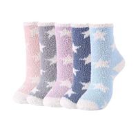 MAXQUU Lot de 5 paires de chaussettes en peluche à cinq branches en forme d'étoile, chaussettes moelleuses, chaussettes d'hiver en peluche, chaussettes épaisses pour femme, chaussettes moelleuses pour