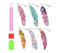 MAXQUU Lot de 6 marque-pages colorés à plumes - Kit de bricolage - Cadeau de peinture diamant pour filles - Production créative - Cadeau d'anniversaire pour enfants de 7, 8, 9 ans